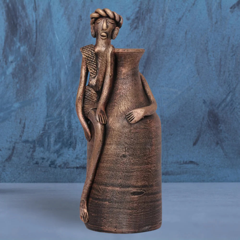 Terracotta vase with man